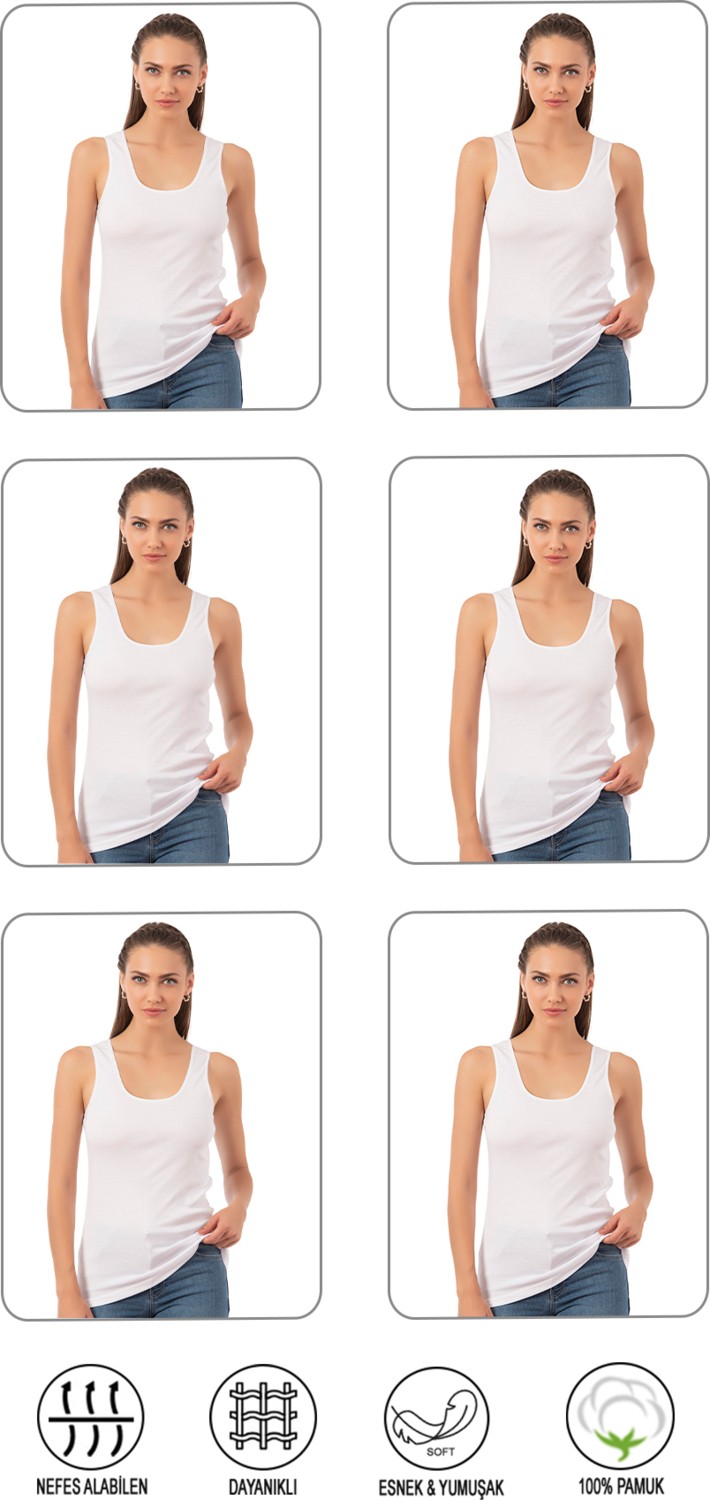 Özkan Underwear Özkan 0111 6'lı Paket Kadın Pamuklu Ribana Esnek Biyeli Kalın Askılı Örme Atlet