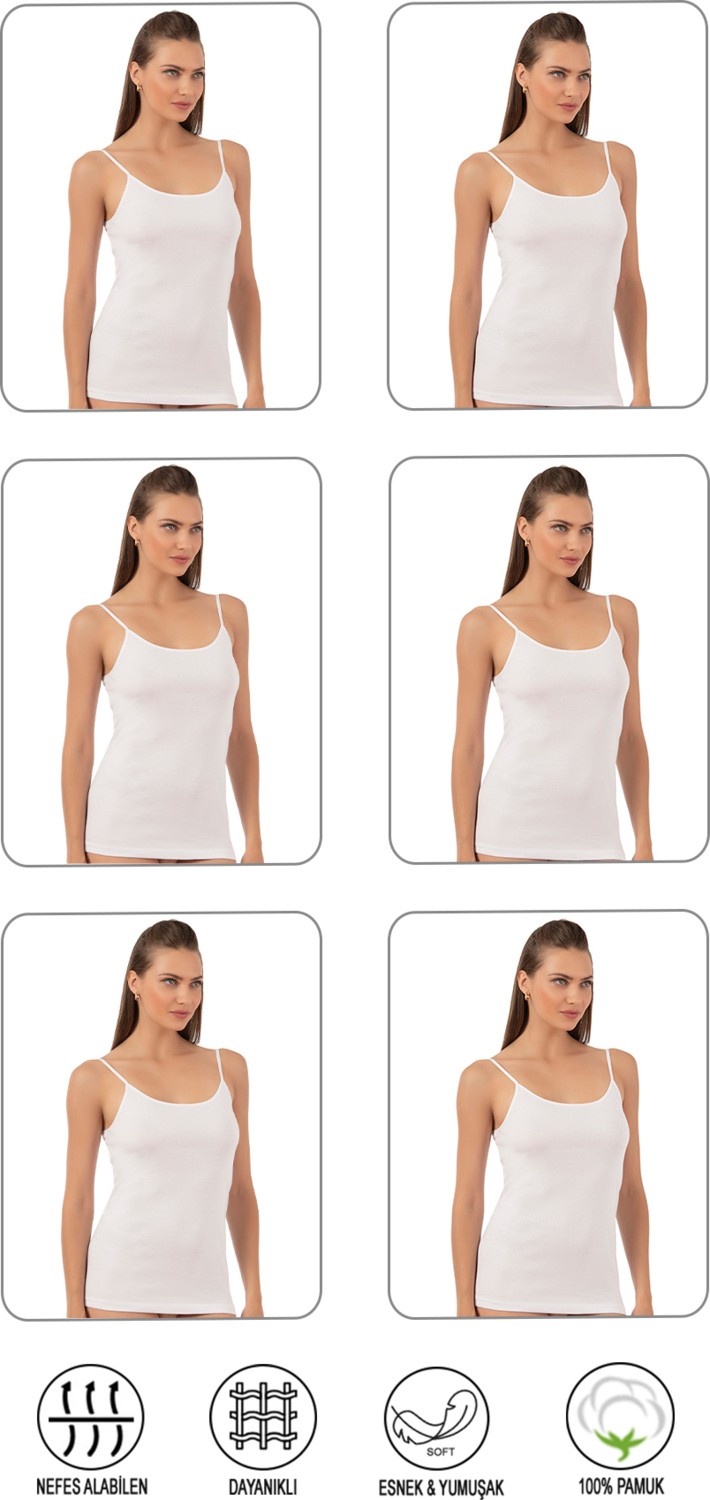 Özkan Underwear Özkan 0107 6'lı Paket Kadın %100 Pamuklu Ribana Esnek Rahat İp Askılı Örme Atlet görsel 7