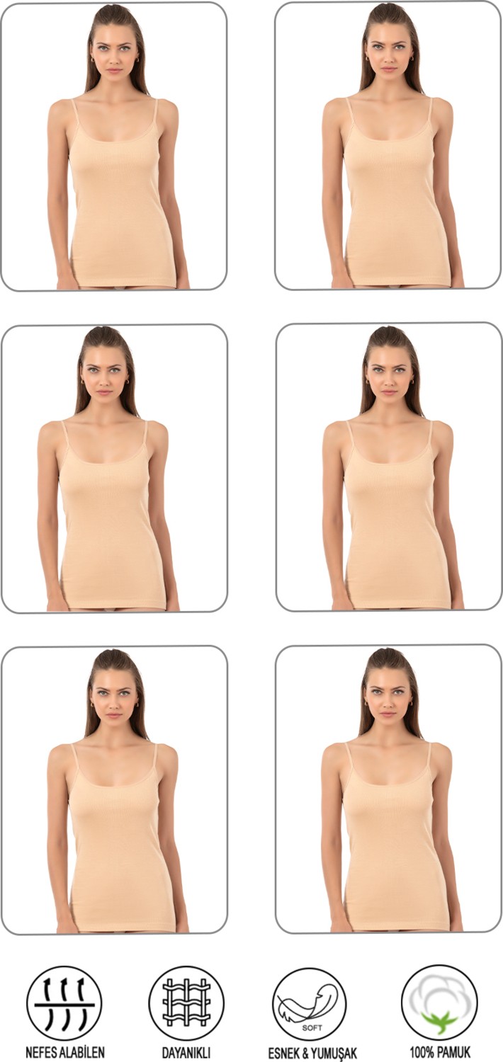 Özkan Underwear Özkan 0107 6'lı Paket Kadın %100 Pamuklu Ribana Esnek Rahat İp Askılı Örme Atlet