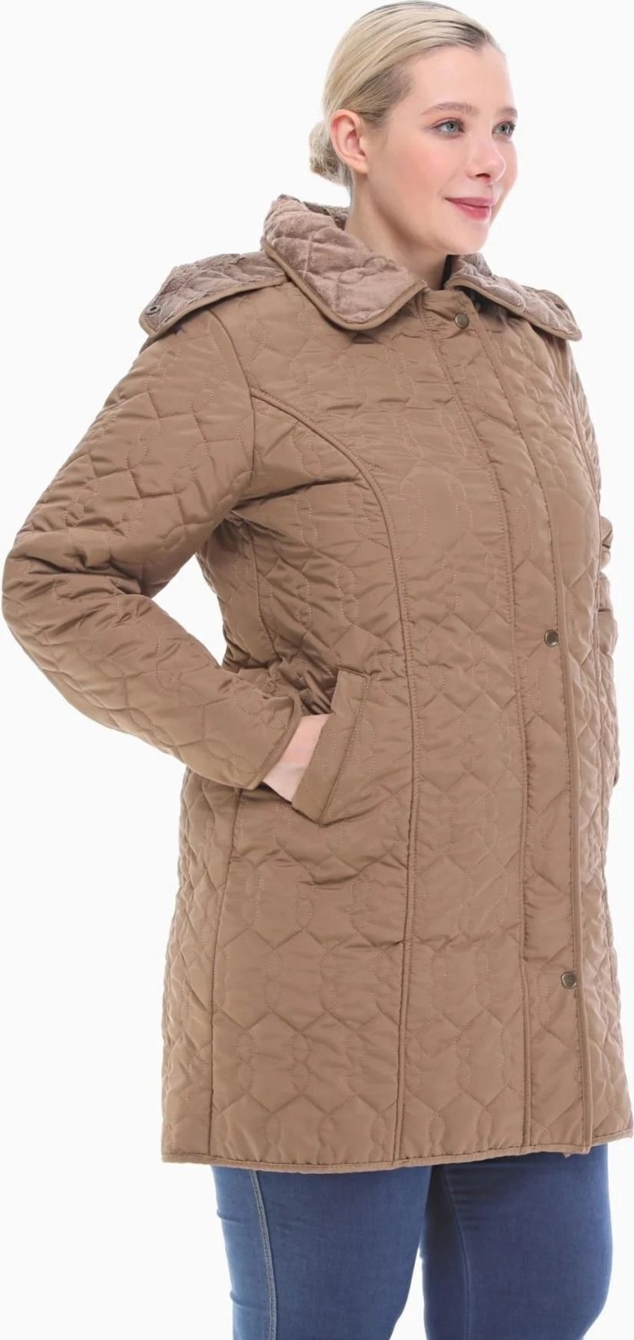 TUTveAL Collection Suya Dayanıklı Mont, Büyük Beden Kapitone, Kürklü Mont, Kaban, Kışlık Mont görsel 7