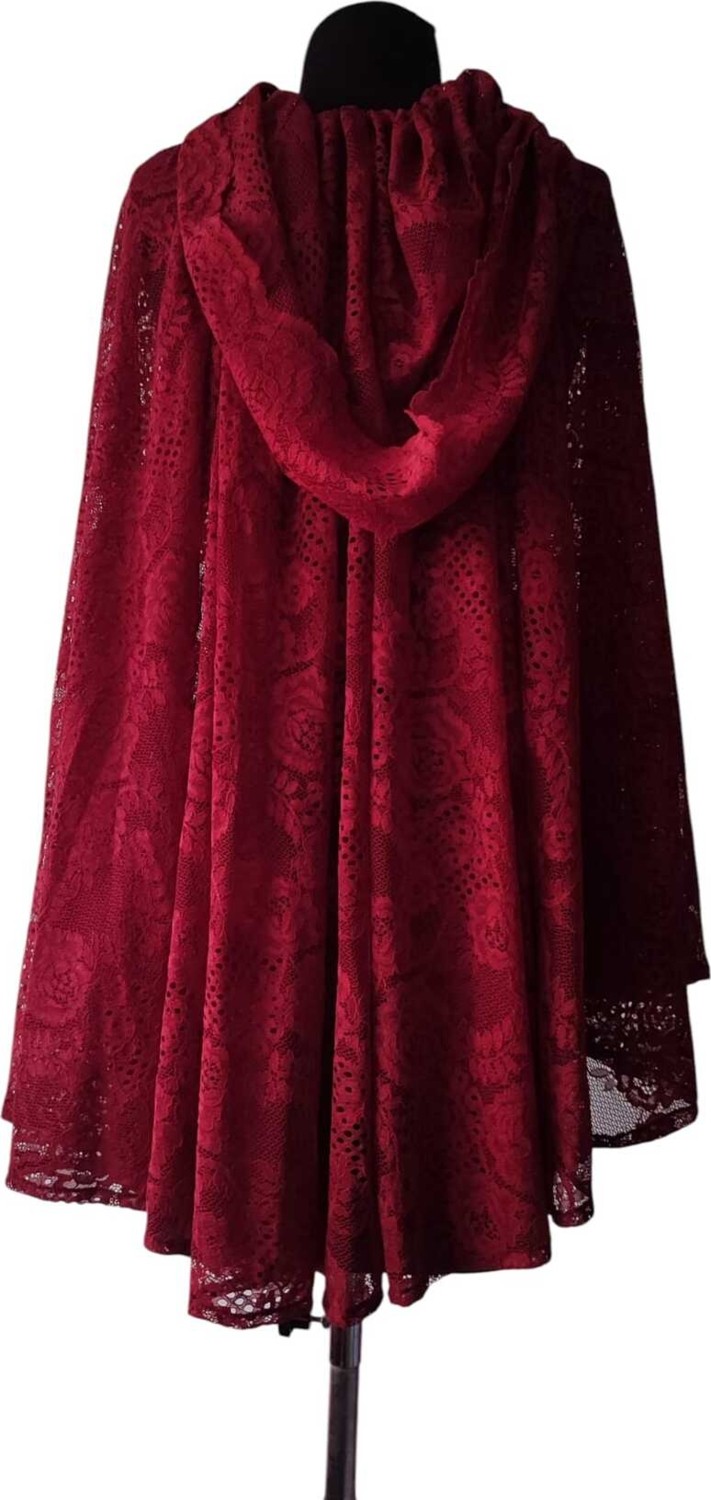 Moda Nur Pelerin, Kapşonlu Pelerin, Bordo Renk , Desenli Tül Gelin Pelerin. 85 cm görsel 4