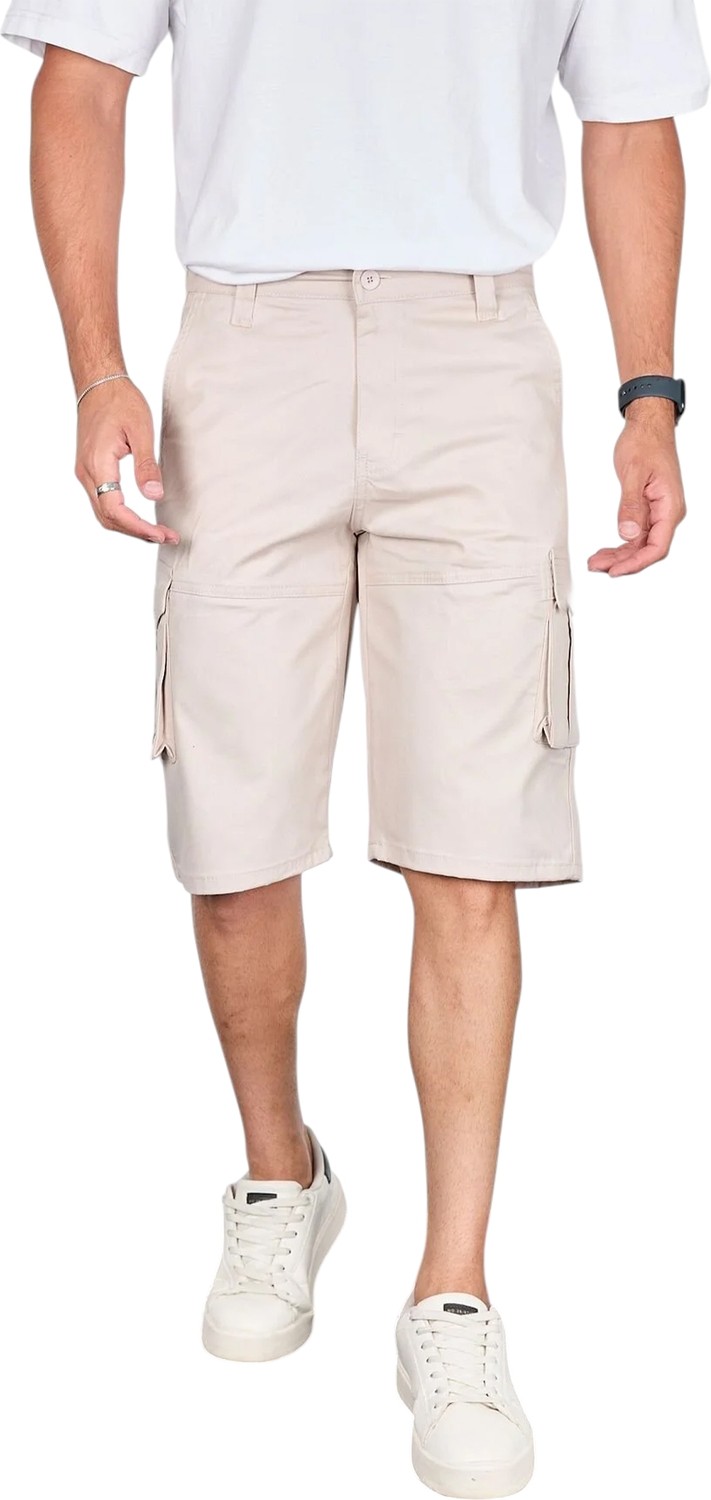 RizzUP Erkek Camel Likralı Gabardin Modern Fit Kargo Kapri Şort, Çok Cepli Yazlık Rahat Kesim Şort 2014