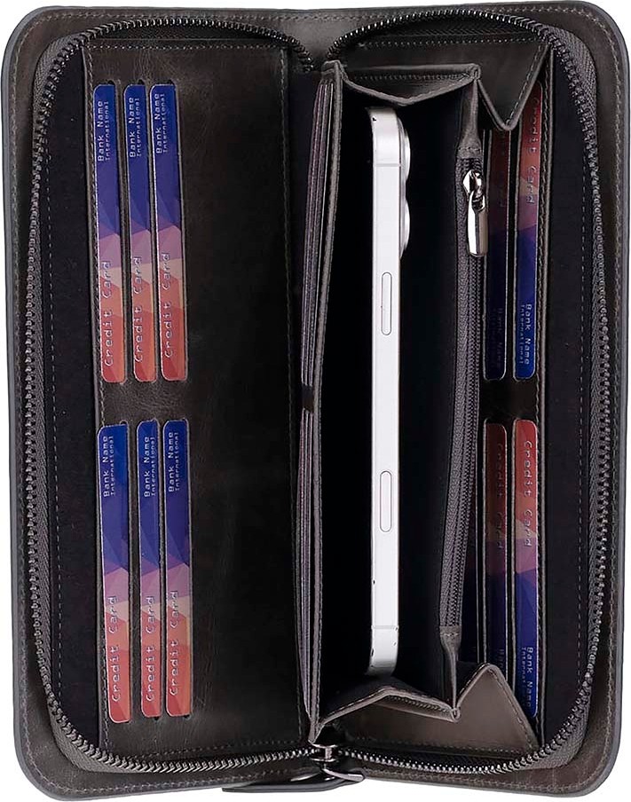 BloominBag Faron Ash Graphite Telefon Bölmeli Hakiki Deri Unisex Clutch Çanta görsel 6