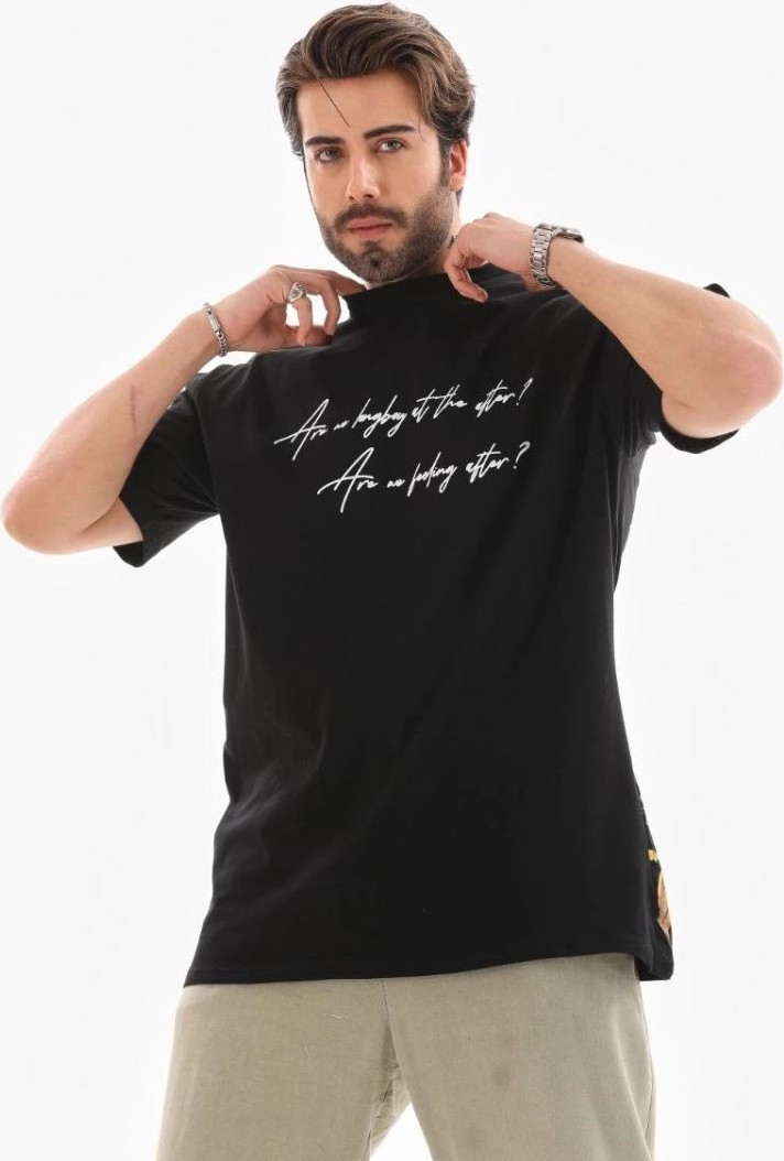 Fantastik Store Erkek Kısa Kol Yazlık Tişört Bisiklet Yaka Baskılı Oversize T-Shirt - Siyah görsel 5