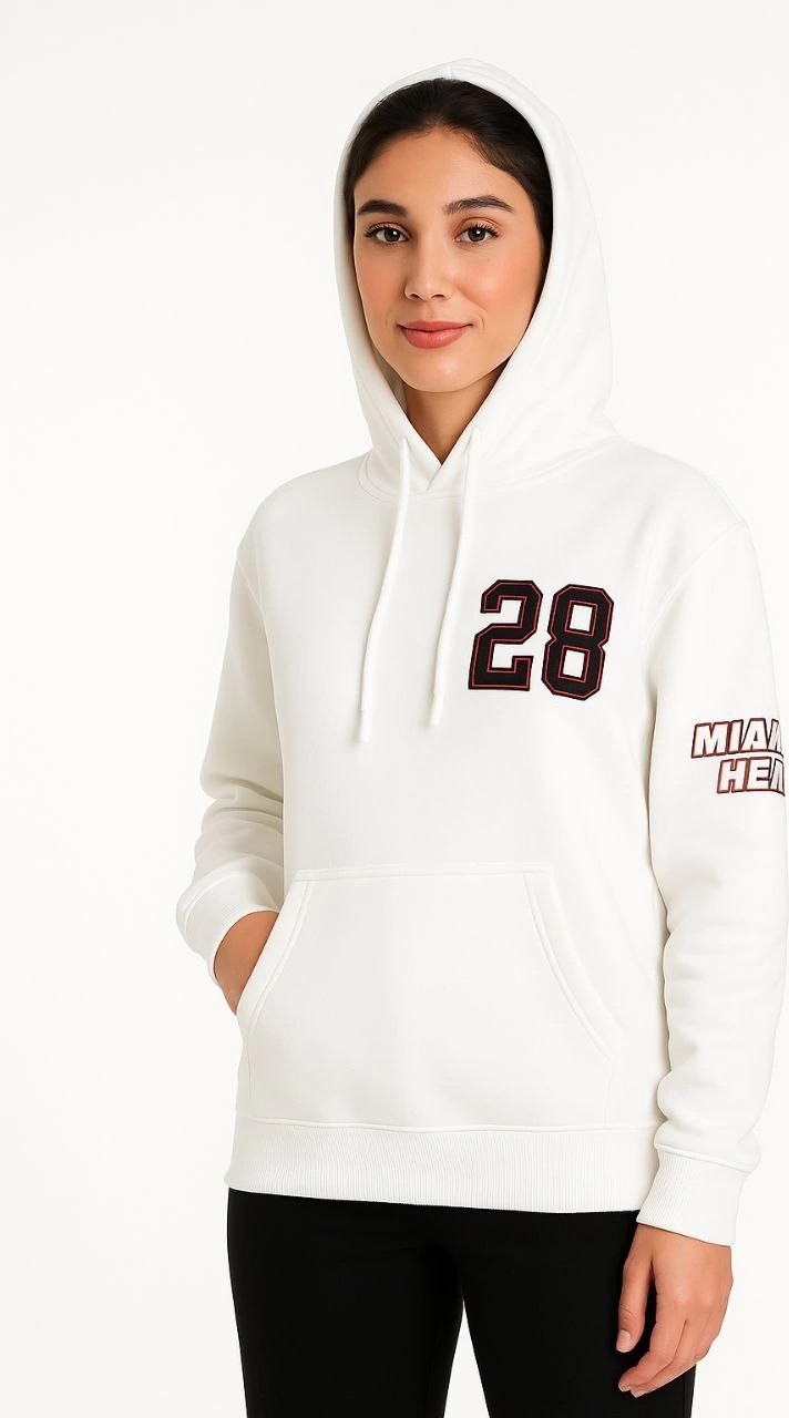 Tarz Yeri Kadın Kapüşonlu Kanguru Cepli Sweatshirt 3 Iplik Pamuklu Baskılı Hoodie - Beyaz görsel 4