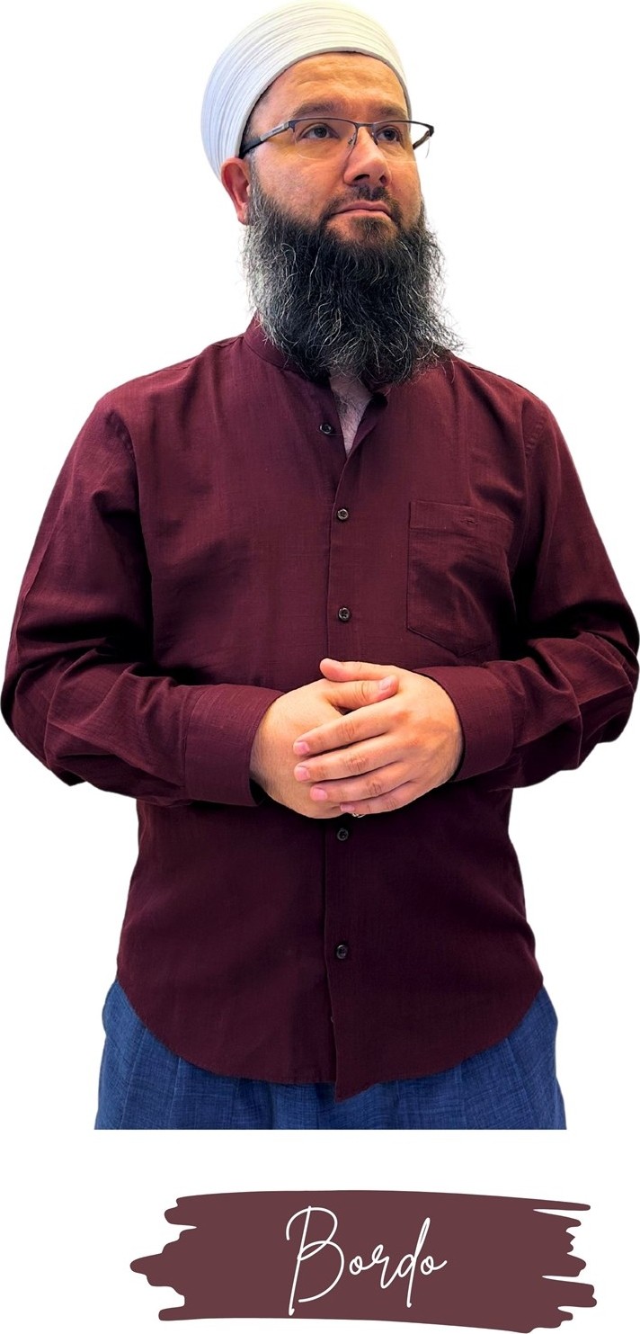 Umre Market Tam Düğme Keten Saffan Gömlek görsel 6