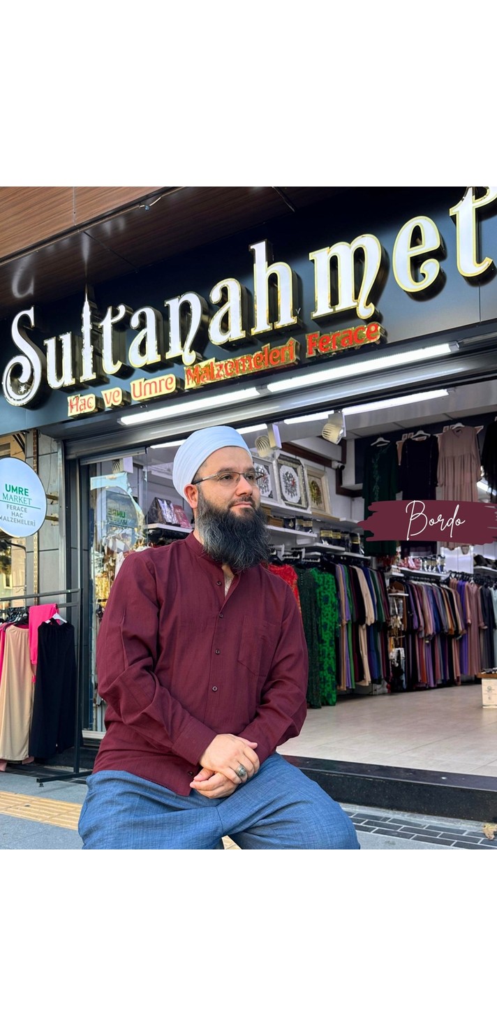 Umre Market Tam Düğme Keten Saffan Gömlek görsel 7