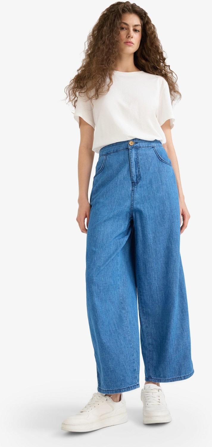 DeFacto %100 Pamuk Culotte Beli Lastikli Kısa Paça Bilek Boy Jean Pantolon E3041AX25SM görsel 2