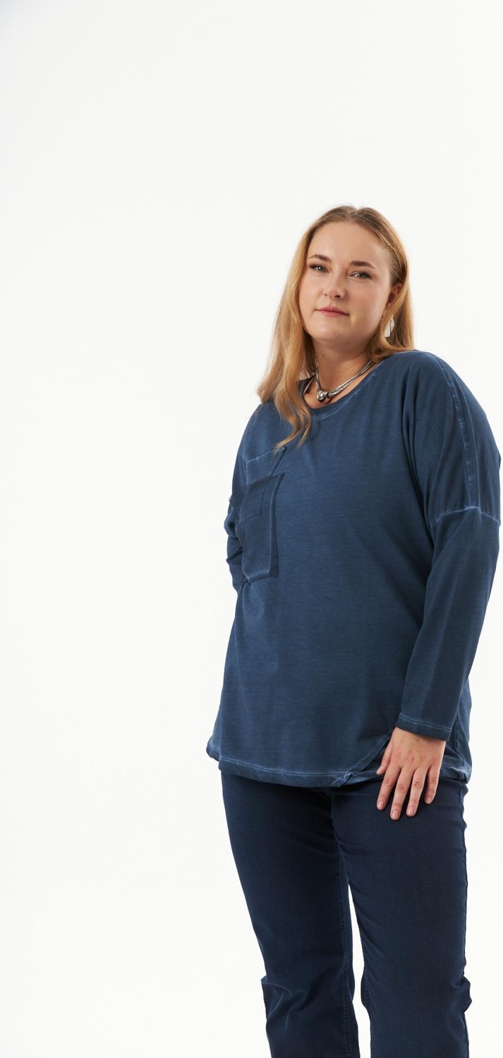 Rmg Büyük Beden Cep Detay Parça Boya Sweatshirt Indigo görsel 8