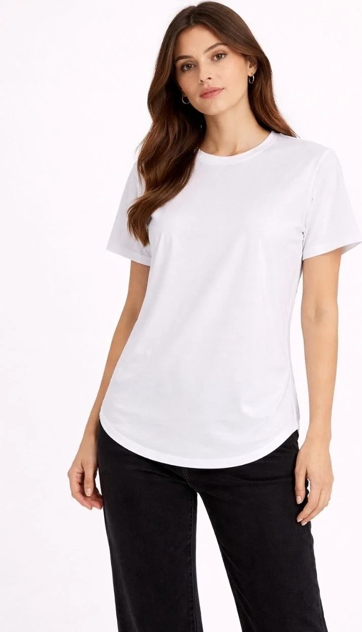 Tarz Yeri Kadın Basic T-Shirt Kısa Kol Bisiklet Yaka Oval Kesim Tişört - Beyaz görsel 3
