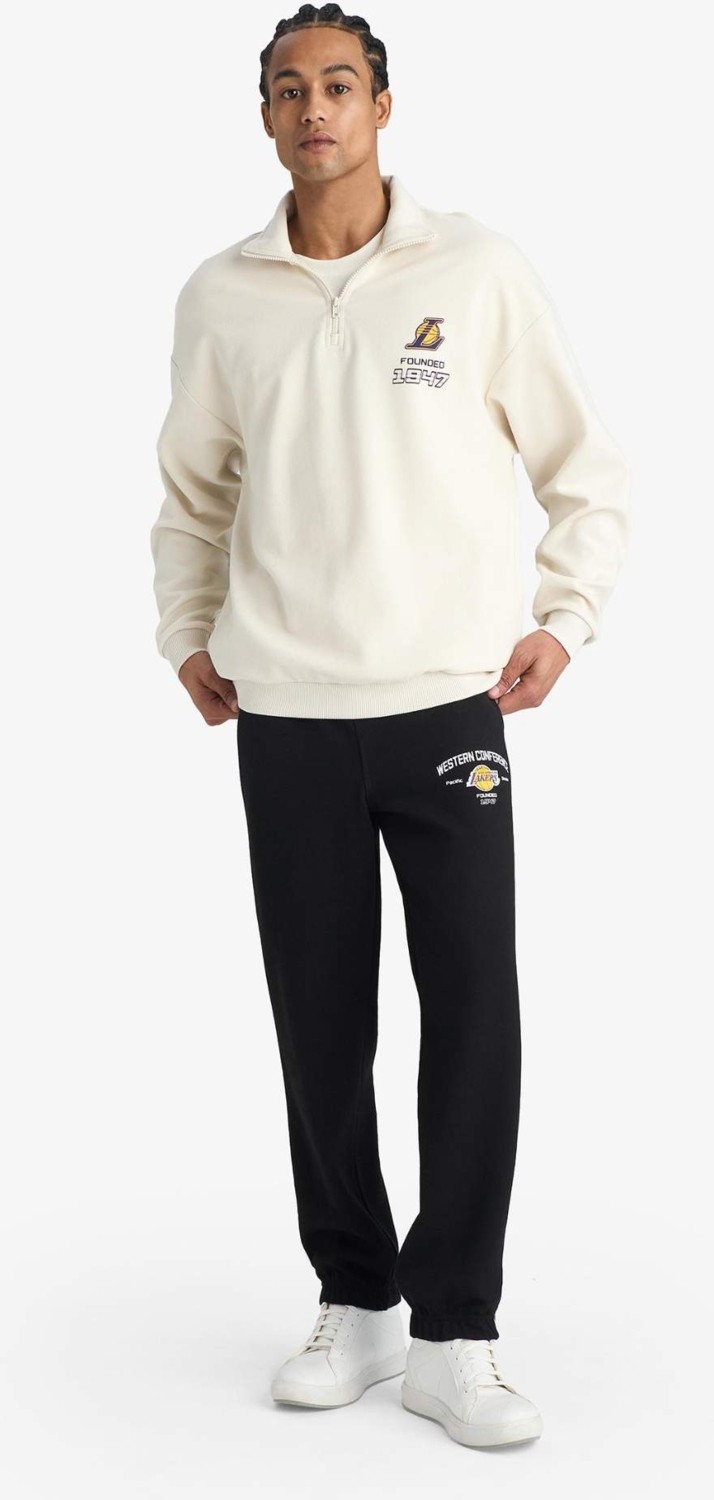 DeFacto NBA Los Angeles Lakers Oversize Geniş Kalıp Dik Yaka Yarım Fermuarlı Jakarlı Sweatshirt E9637AX25AU görsel 2