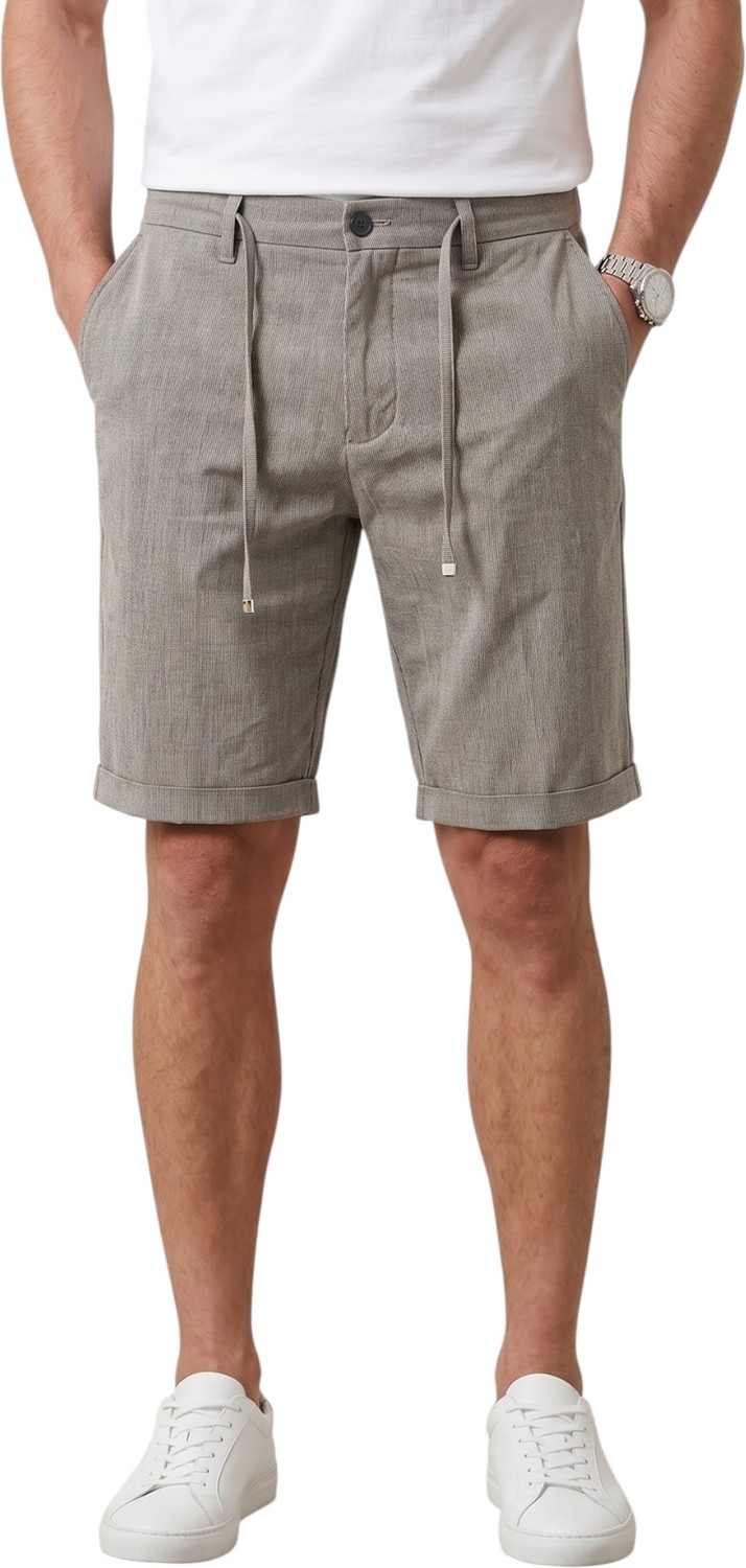 Deepsea Füme Slim Fit Likralı Çizgi Dokulu Beli Lastikli Ipli Erkek Şort Kapri 2601743