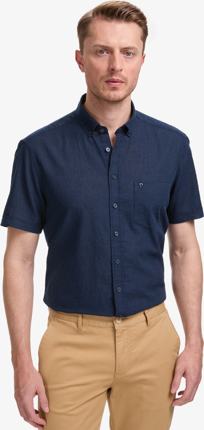 Pierre Cardin Erkek Lacivert Keten Karışımlı Regular Fit Kısa Kollu Gömlek 50325340-VR033