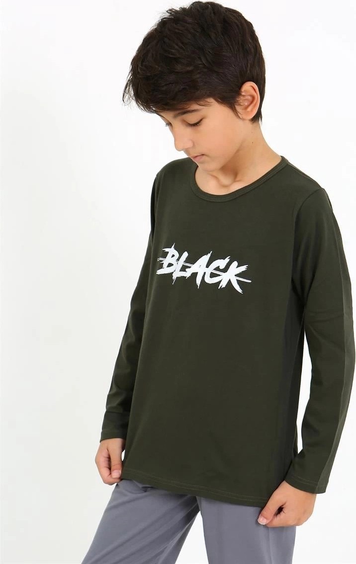 mery Erkek Çocuk Uzun Kol Penye Pijama Takım Haki Mery