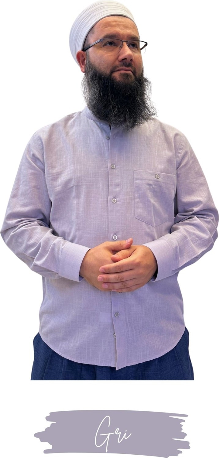 Umre Market Tam Düğme Keten Saffan Gömlek