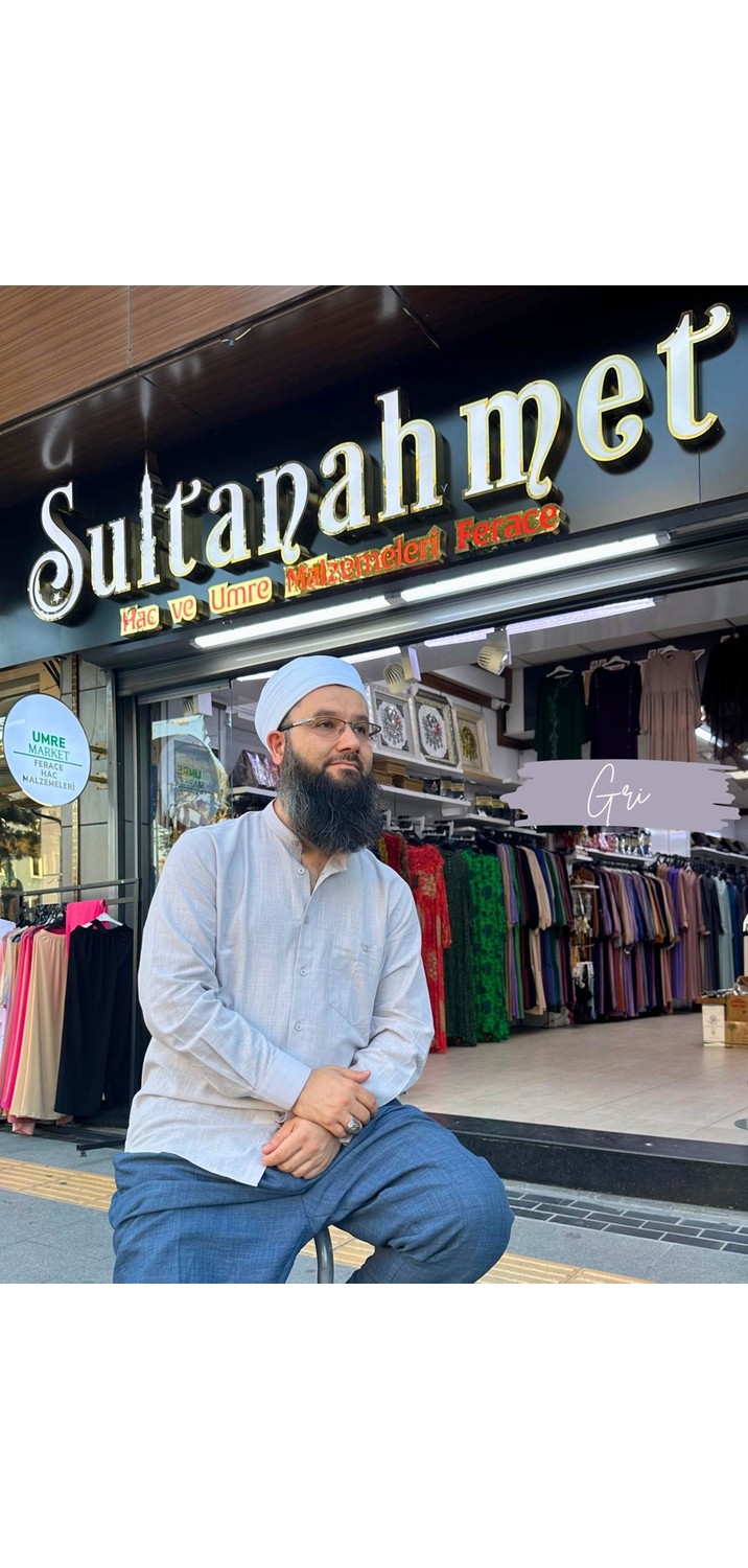 Umre Market Tam Düğme Keten Saffan Gömlek görsel 2