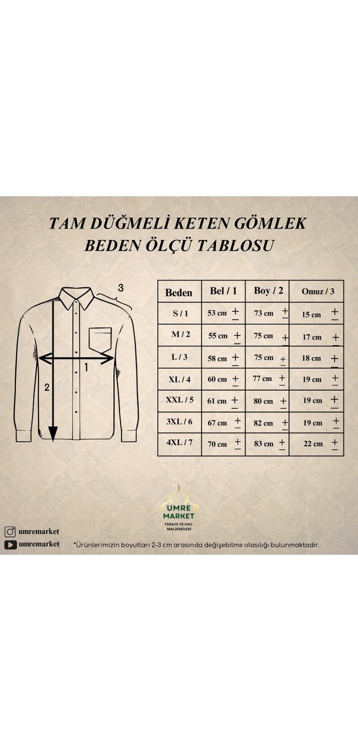 Umre Market Tam Düğme Keten Saffan Gömlek görsel 5