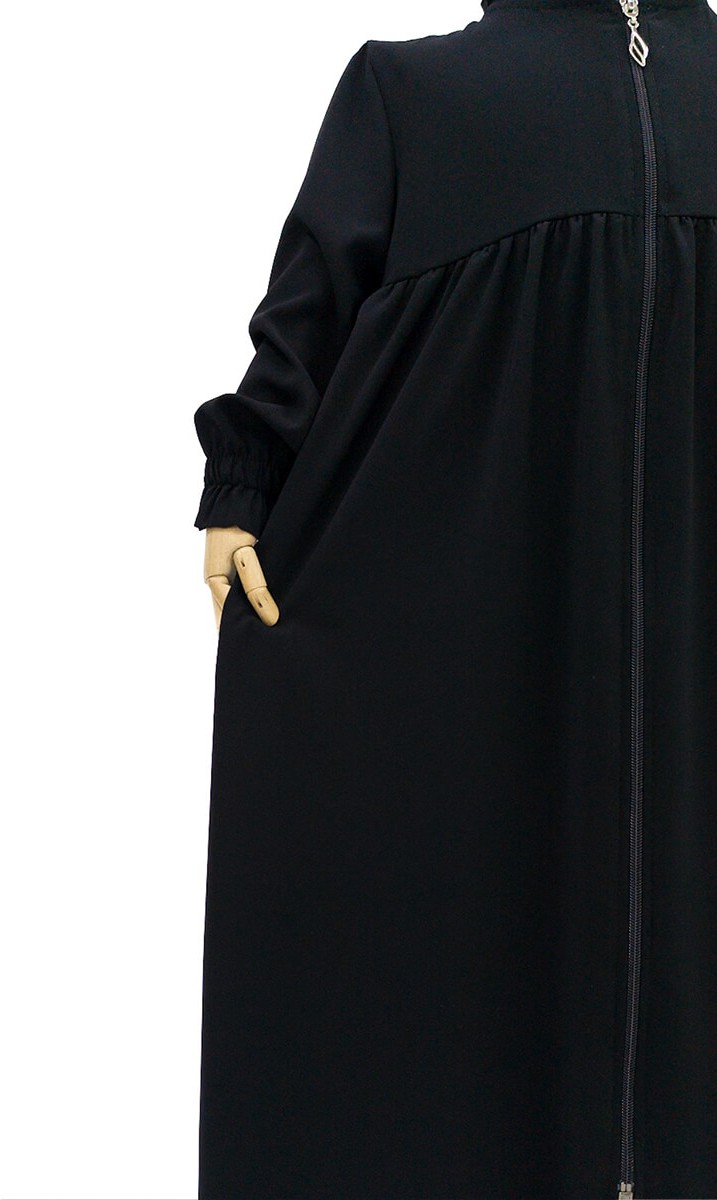 Betül Akbay Kız Çocuk Medine Ipeği Ferace - Aksa Model Tesettür Ferace Siyah görsel 3