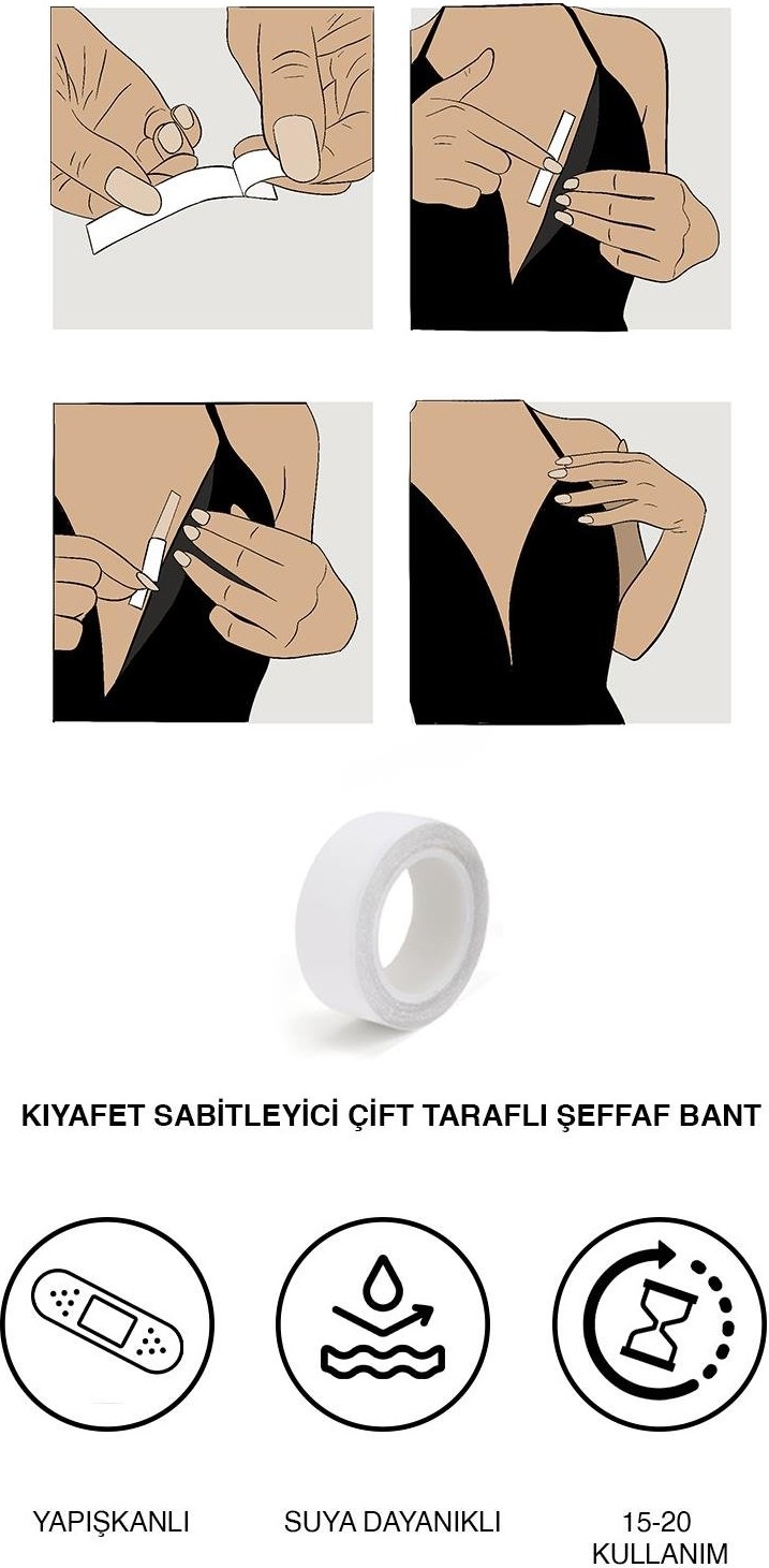 C&city Kadın Kıyafet Sabitleyici Çift Taraflı Şeffaf Bant 1 Parça Standart Beden Konforlu ve Hava Geçirgen görsel 6