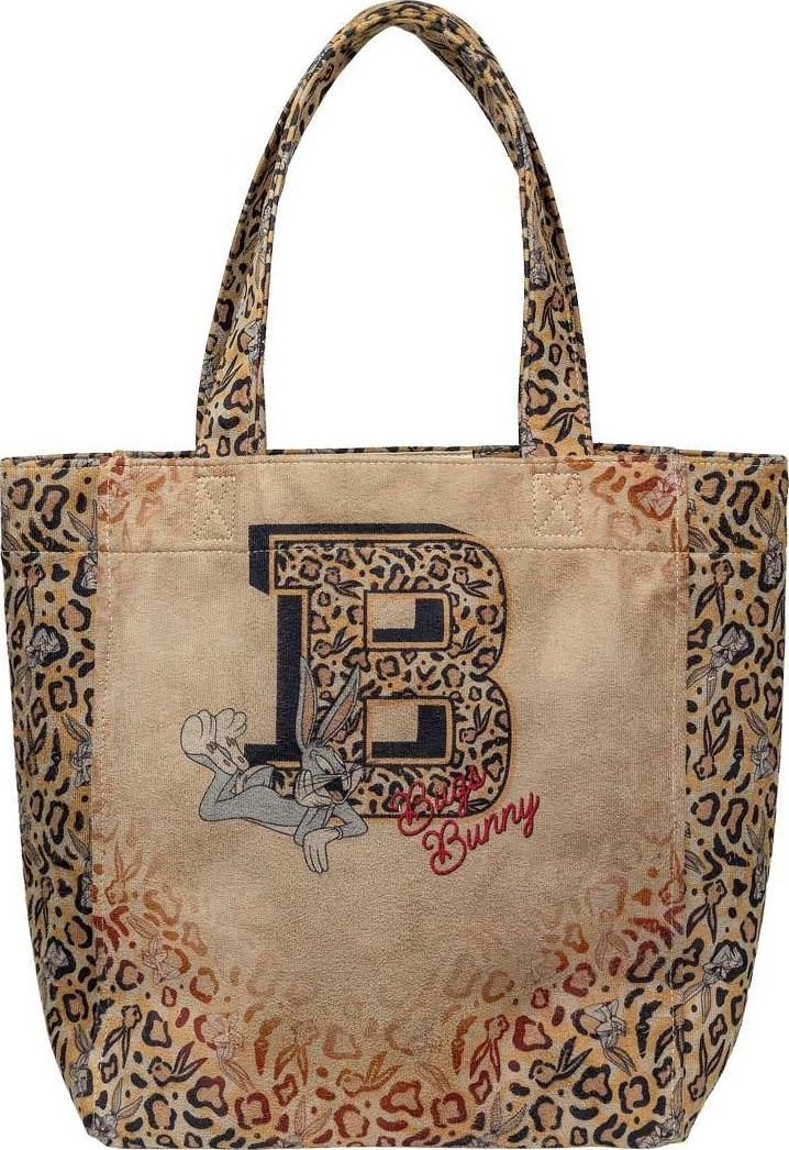 Dogo Kadın Vegan Krem Leopar Large Tote Bag - Warner Bros Looney Tunes Leopard Bugs Bunny Tasarım görsel 2