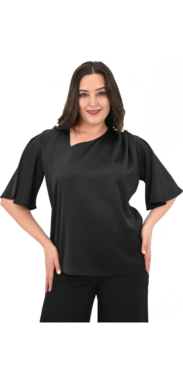 Koza Butik Kadın Büyük Beden Metal Düğme Detaylı Bluz 1862-25 görsel 8