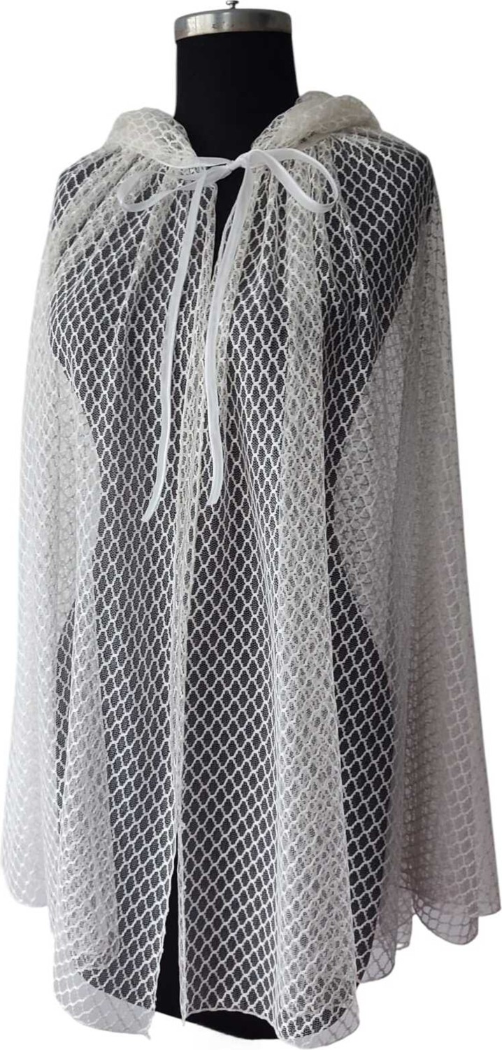 Moda Nur Pelerin, Kapşonlu Pelerin, Kırık Beyaz Renk , Gelin Pelerin. 1 Metre görsel 4