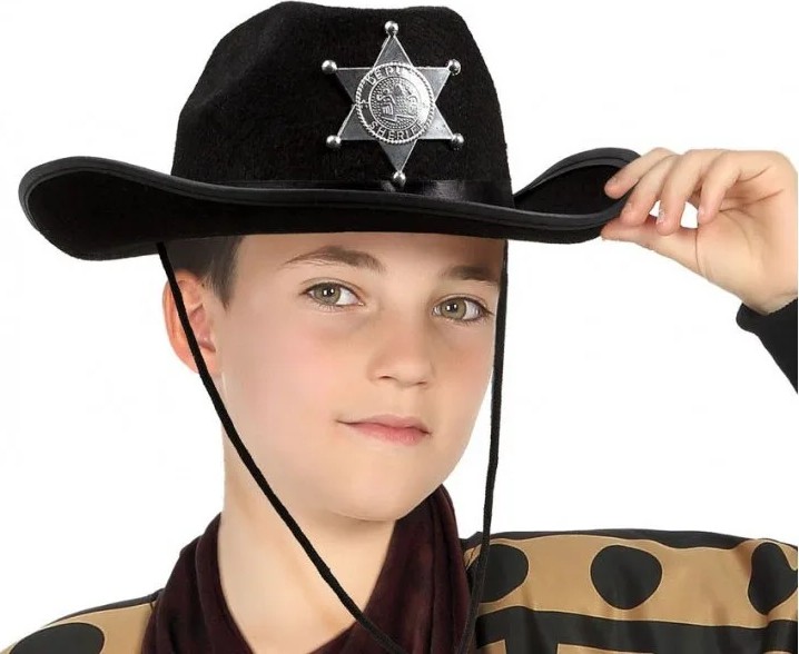 TeknoKapsül Çuk Kovboy Şapkası Sheriff Şapkası Siyah Renk