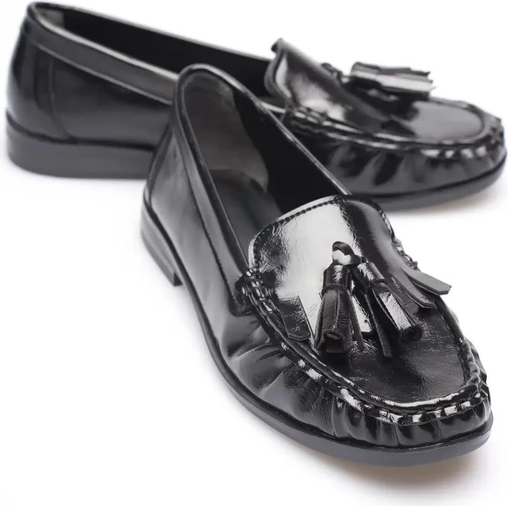 Fantastik Store Siyah Rugan Püsküllü Kadın Loafer Ayakkabı TR88MS01A görsel 2