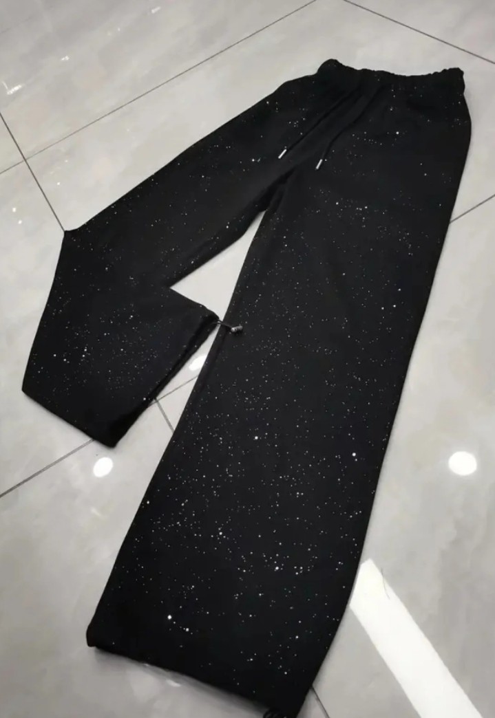 Peka Kadın Parıltılı Sim Baskılı Siyah Eşofman Altı Pantolon görsel 3