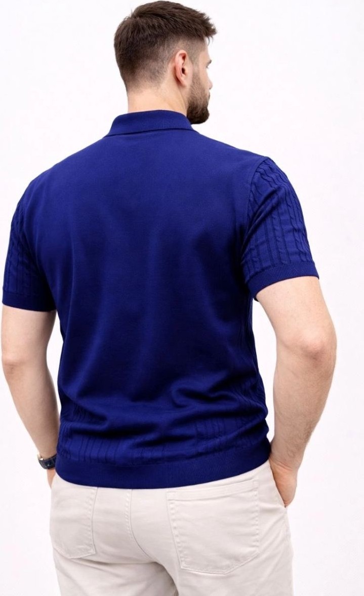 Fantastik Store Erkek Yazlık Triko Tişört Kısa Kol Polo Yaka Düğmeli T-Shirt - Lacivert görsel 3