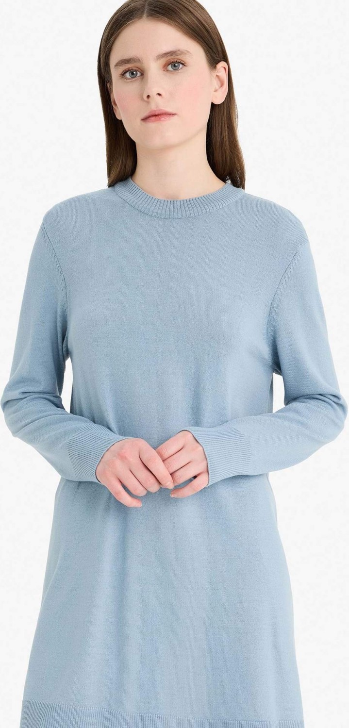 DeFacto Regular Fit Bisiklet Yaka Yırtmaçlı Basic Düz Triko Kazak Tunik H3431AZ25WN