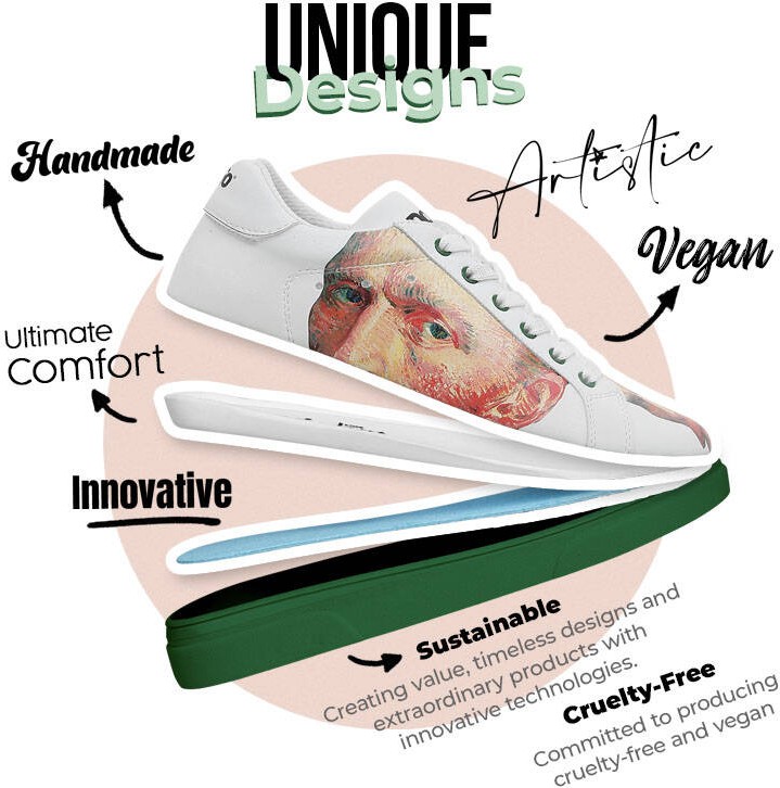 Dogo Kadın Vegan Deri Beyaz Sneakers - Vincent van Gogh Self Portrait Tasarım görsel 3