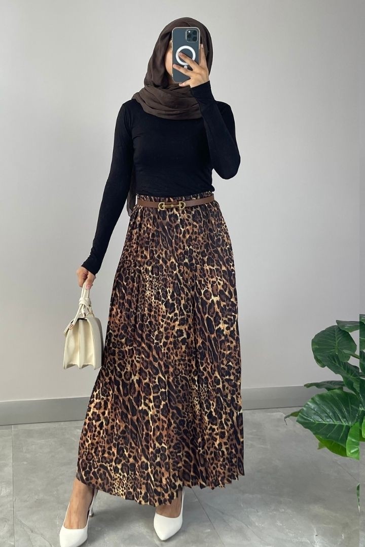 Nisum Moda Leopar Desenli Piliseli Etek görsel 2