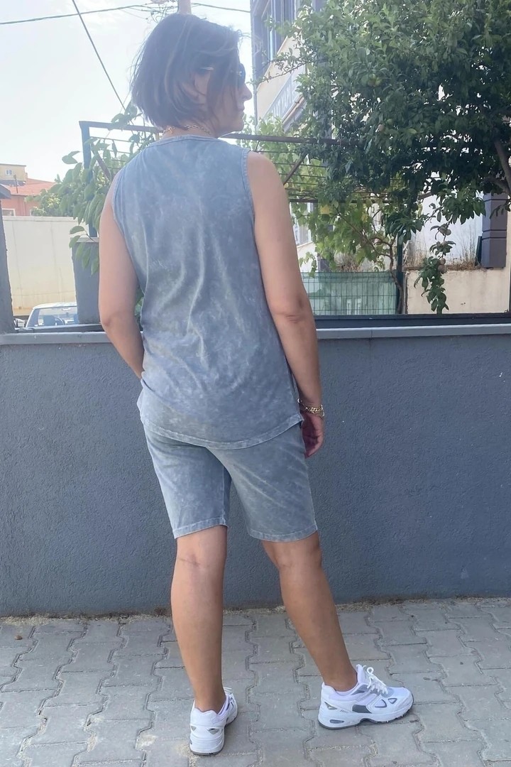 Mia Butik Büyük Beden Gri Gümüş Şort Takım görsel 4