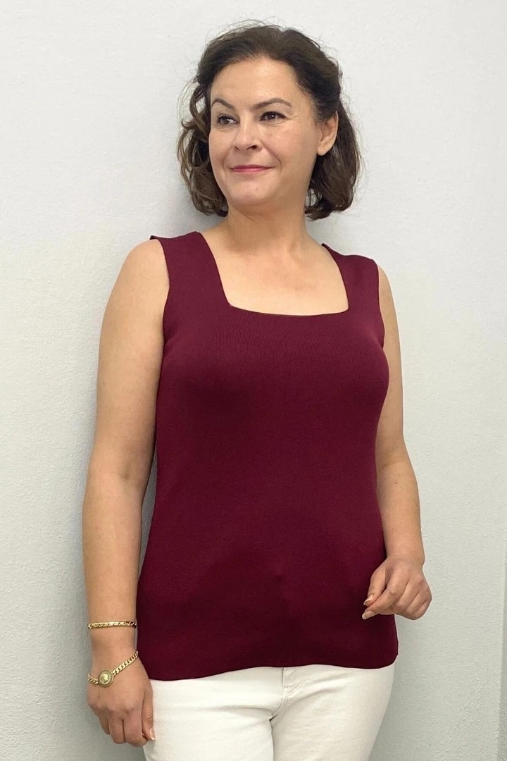 Mia Butik Büyük Beden Bordo Kare Yaka Triko Bluz
