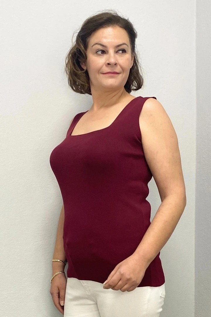 Mia Butik Büyük Beden Bordo Kare Yaka Triko Bluz görsel 3