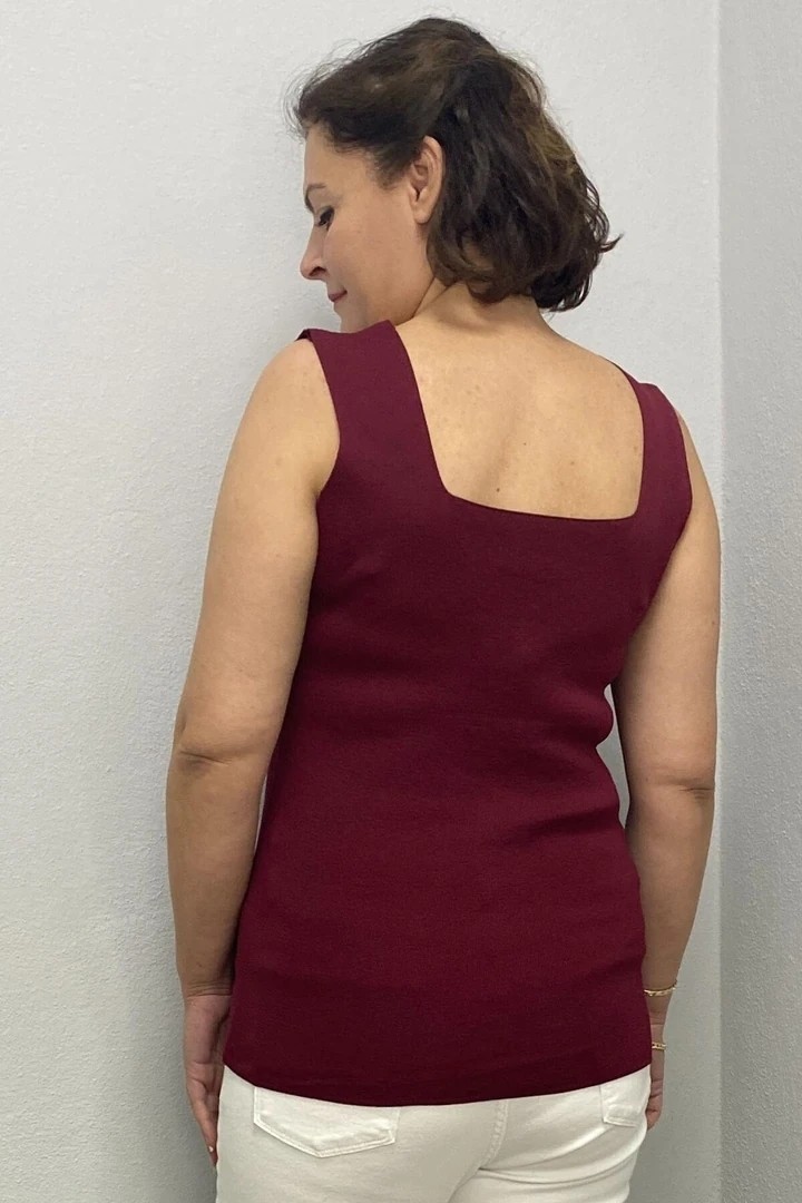 Mia Butik Büyük Beden Bordo Kare Yaka Triko Bluz görsel 4