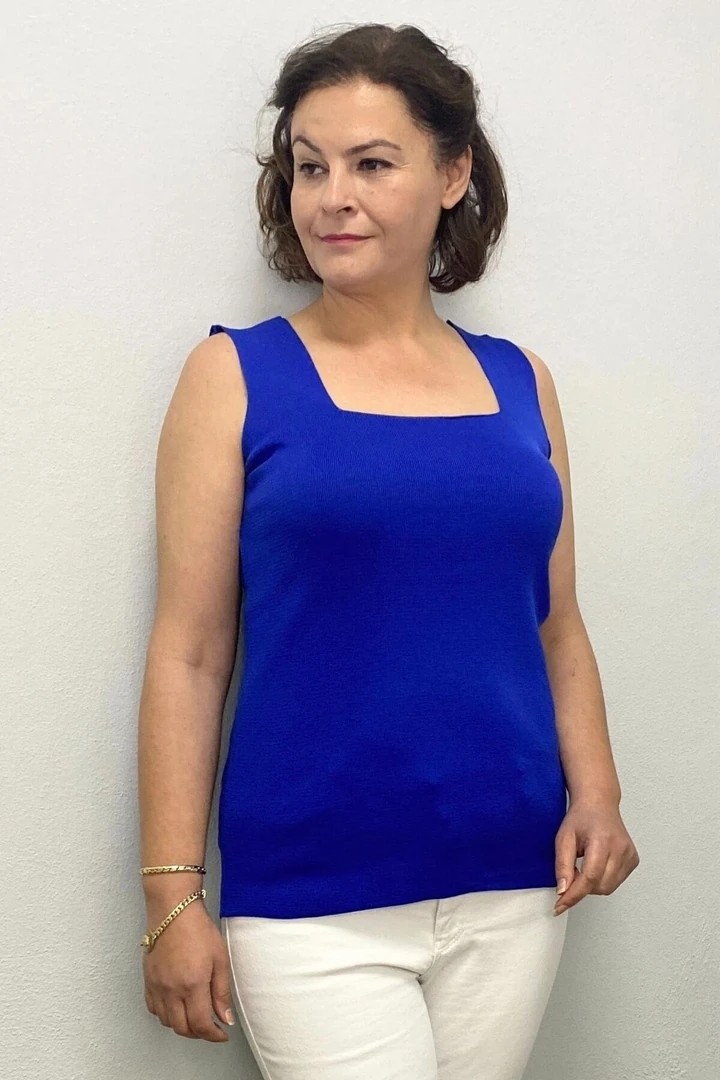 Mia Butik Büyük Beden Bordo Kare Yaka Triko Bluz