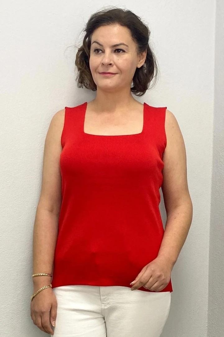 Mia Butik Büyük Beden Bordo Kare Yaka Triko Bluz