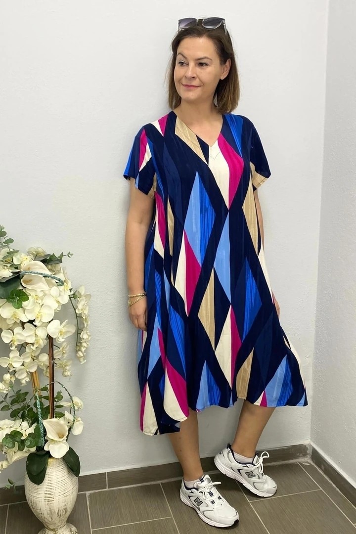 Mia Butik Kadın Yeşil Pembe Yaprak Desenli Elbise
