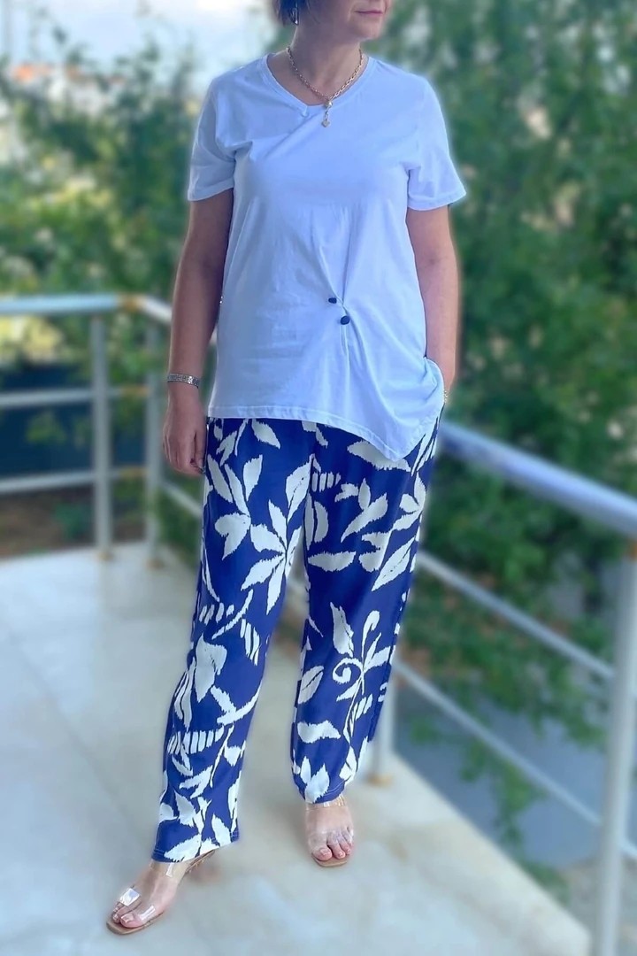Mia Butik Büyük Beden Bahar Takım Beyaz - Mor