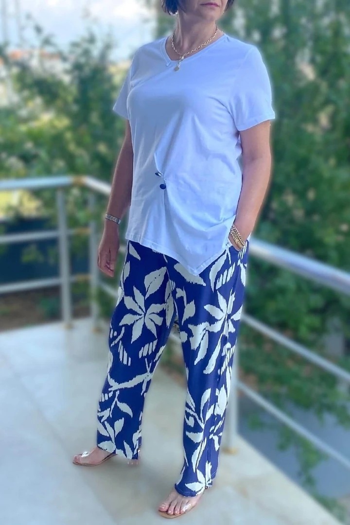 Mia Butik Büyük Beden Bahar Takım Beyaz - Mor görsel 2