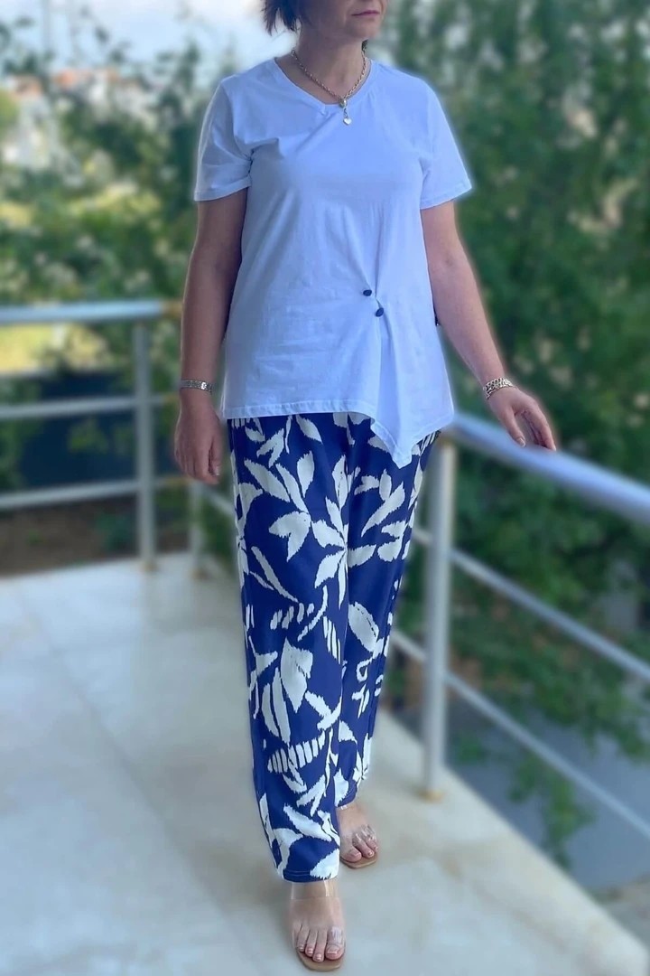 Mia Butik Büyük Beden Bahar Takım Beyaz - Mor görsel 3