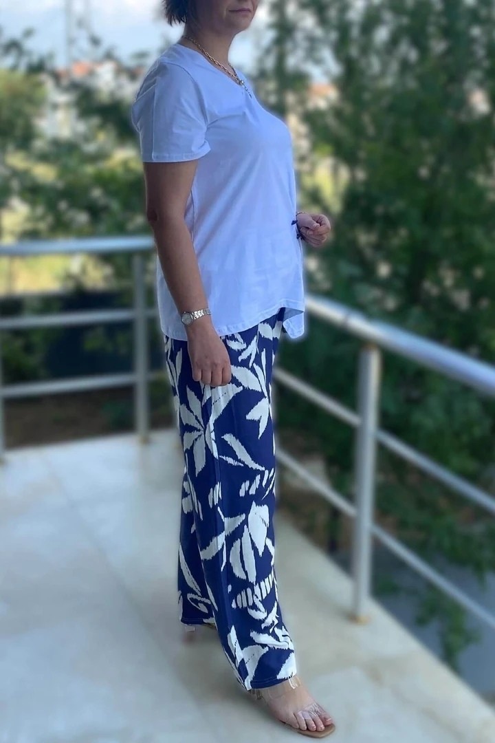 Mia Butik Büyük Beden Bahar Takım Beyaz - Mor görsel 4