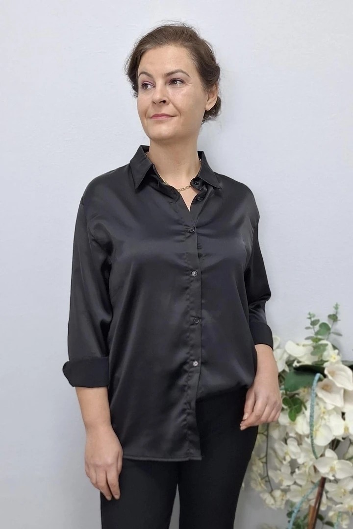Mia Butik Kadın Beyaz Saten Gömlek görsel 3