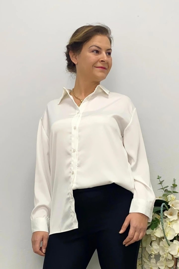 Mia Butik Kadın Beyaz Saten Gömlek