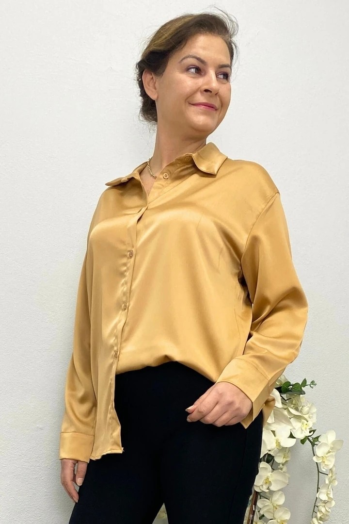 Mia Butik Kadın Beyaz Saten Gömlek görsel 5