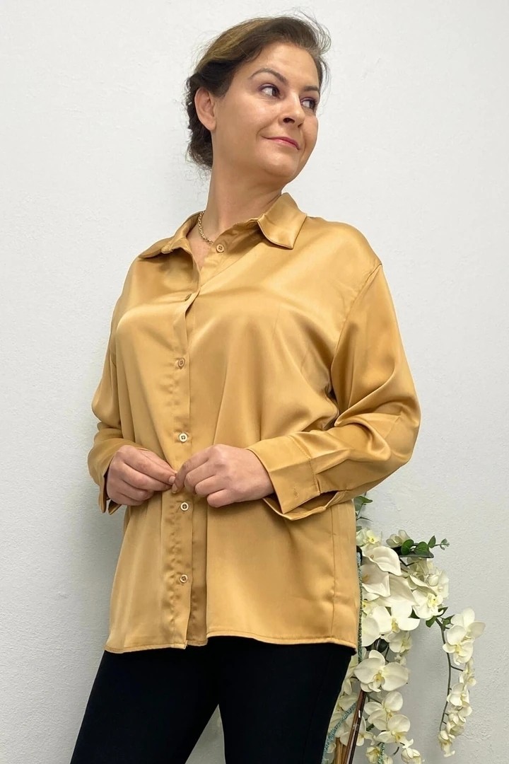 Mia Butik Kadın Beyaz Saten Gömlek görsel 6