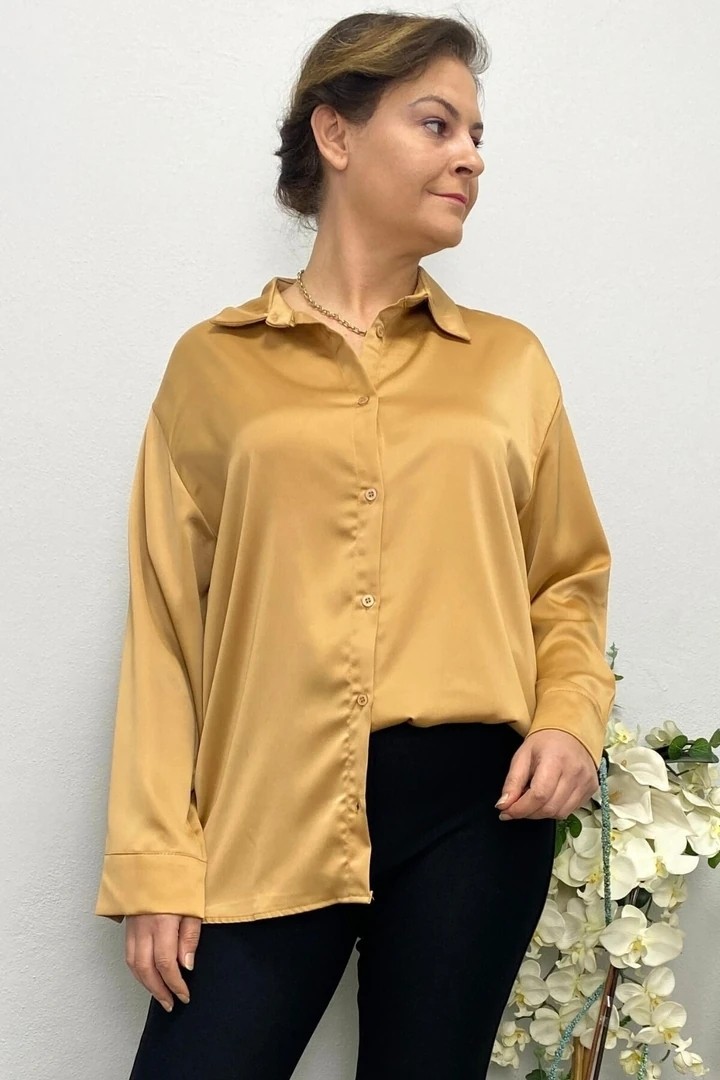 Mia Butik Kadın Beyaz Saten Gömlek görsel 7