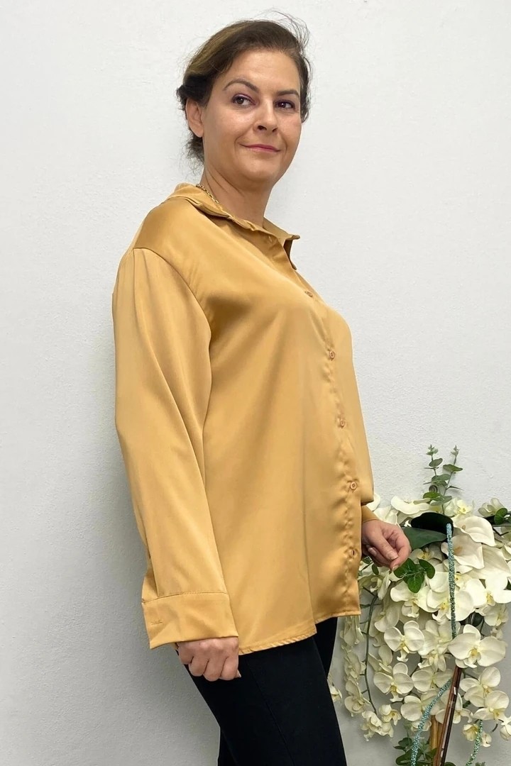 Mia Butik Kadın Beyaz Saten Gömlek görsel 8